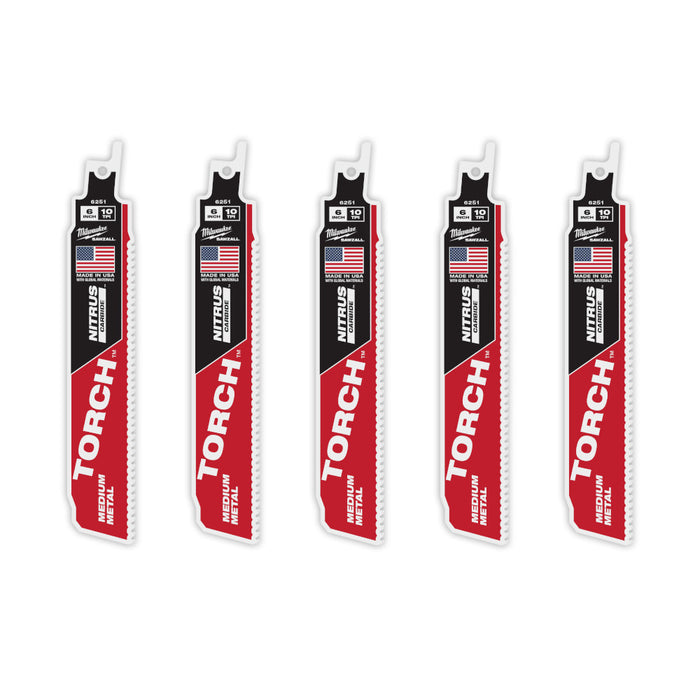 MILWAUKEE 10 TPI TORCH™ Medium Metal SAWZALL® Blade w/ NITRUS CARBIDE™ (5 PACK)