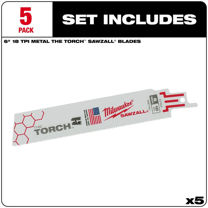 MILWAUKEE 18 TPI TORCH™ Metal SAWZALL® Blade For Rigid Conduit & Unistrut (5 PACK)