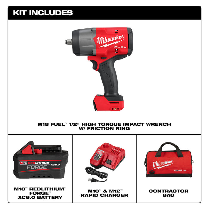 MILWAUKEE M18 FUEL™ 1/2" High Torque Impact Wrench w/ Friction Ring REDLITHIUM™ FORGE™ Kit