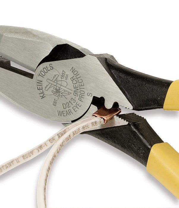 KLEIN TOOLS 9" New England Nose High Leverage Side Cutting/Connector Crimping Pliers