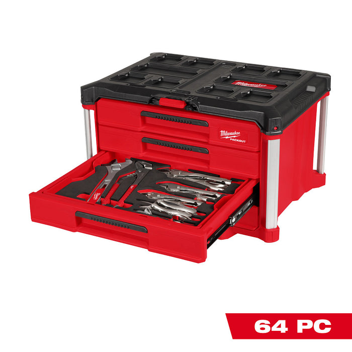 Milwaukee Hand Tool Set with PACKOUT 4 Drawer Tool Box, 64 Pieces 48-22-9493