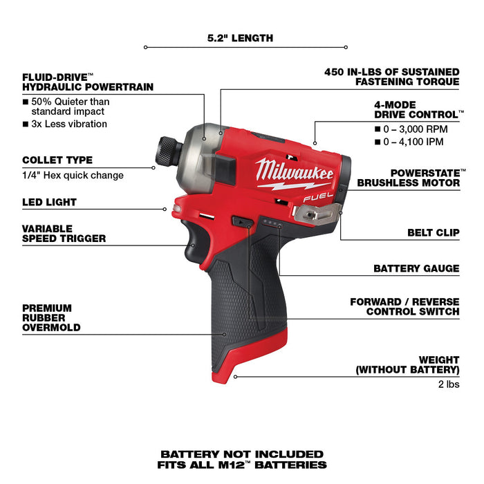 Destornillador hidráulico hexagonal MILWAUKEE M12 FUEL™ SURGE™ de 1/4" (solo herramienta)