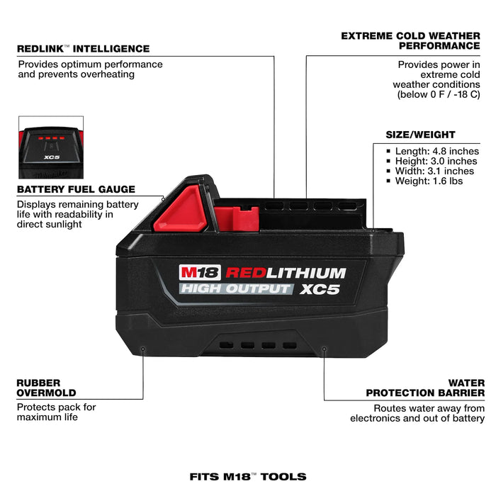 Milwaukee M18™ REDLITHIUM™ HIGH OUTPUT™ XC5™ Battery Pack