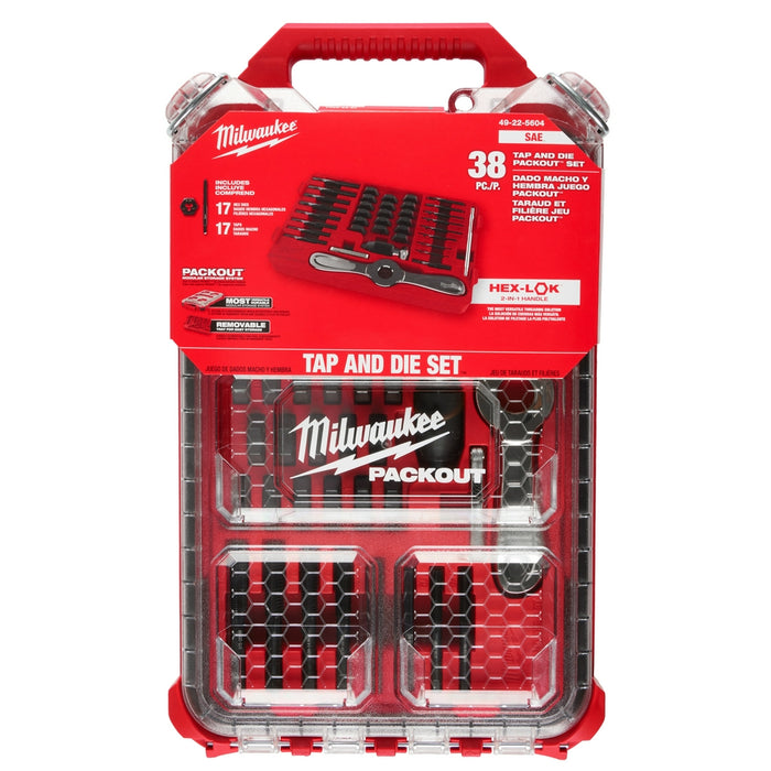 MILWAUKEE 38 PC. Tap & Die PACKOUT Set w/ HEX-LOK 2-IN-1 Handle - SAE