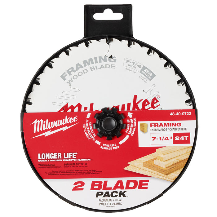 Hoja para cortar madera para sierra circular MILWAUKEE de 7-1/4" 24T (PAQUETE DE 2)