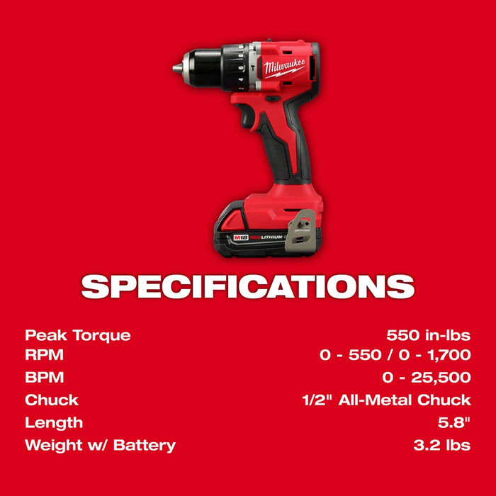 MILWAUKEE M18™ Compact 1/2" Hammer Drill/Driver Kit