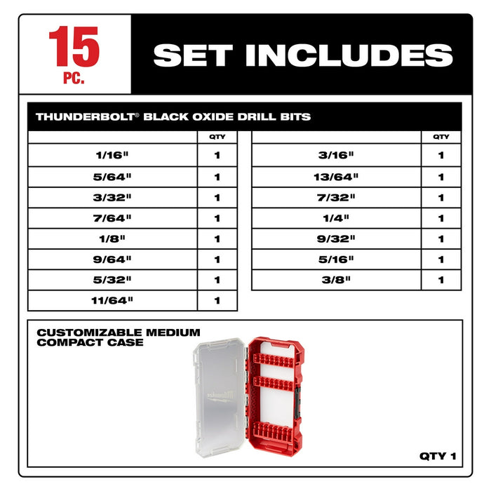MILWAUKEE 15 PC. THUNDERBOLT® Black Oxide Drill Bit Set