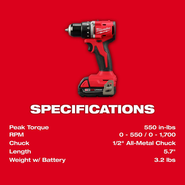 Milwaukee M18 Compact Brushless 1/2" Drill/Driver Kit 3601-22CT