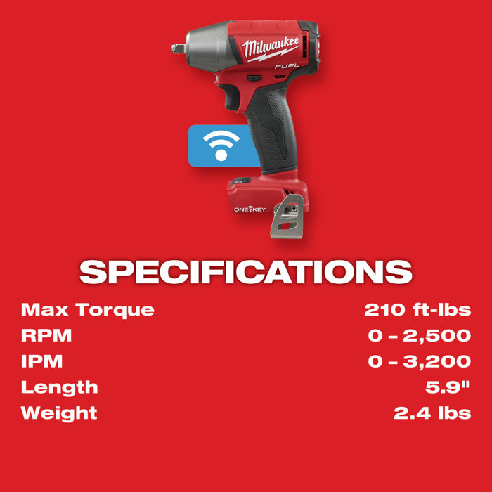 MILWAUKEE M18 FUEL w/ ONE-KEY 3/8" Compact Impact Wrench w/ Friction Ring (Tool Only)