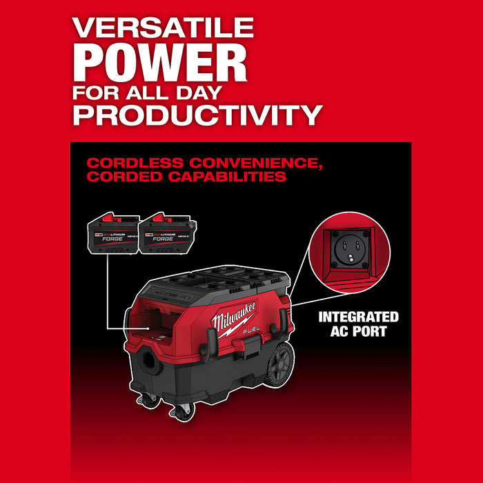 MILWAUKEE 0888-20HD M18 FUEL™ 9 Gallon Dual Battery Dust Extractor w/ PACKOUT™ Compatibility and VACLINK™ Kit