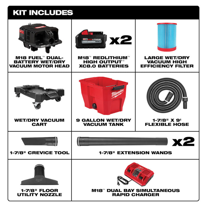 MILWAUKEE M18 FUEL™ 9 Gallon Dual-Battery Wet/Dry Vacuum Kit Q4