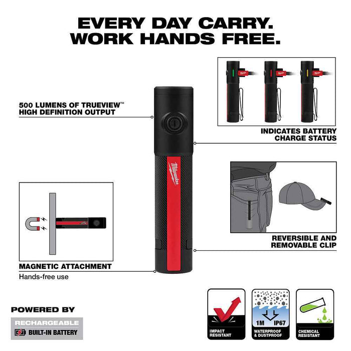 Milwaukee Rechargeable 500L Everyday Carry Flashlight w/ Magnet