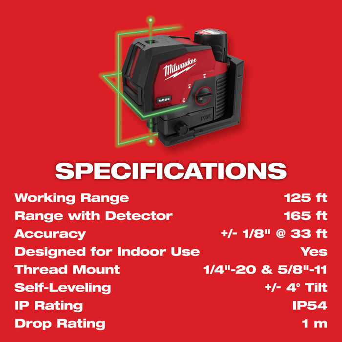 Kit láser de puntos de plomada y líneas cruzadas verdes MILWAUKEE M12™