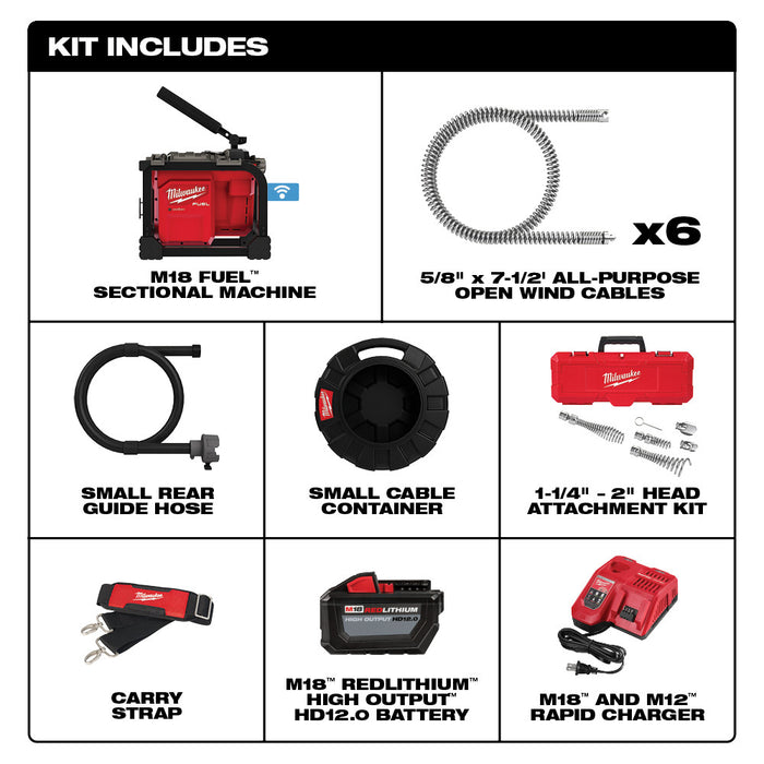 Máquina seccional MILWAUKEE M18 FUEL™ con kit de cable de 5/8"