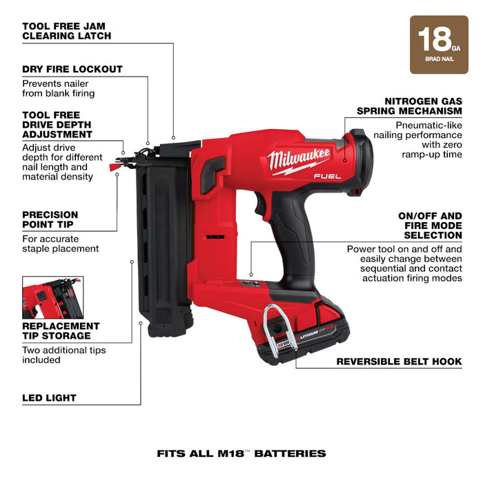 MILWAUKEE M18 FUEL™ 18 Gauge Brad Nailer Kit