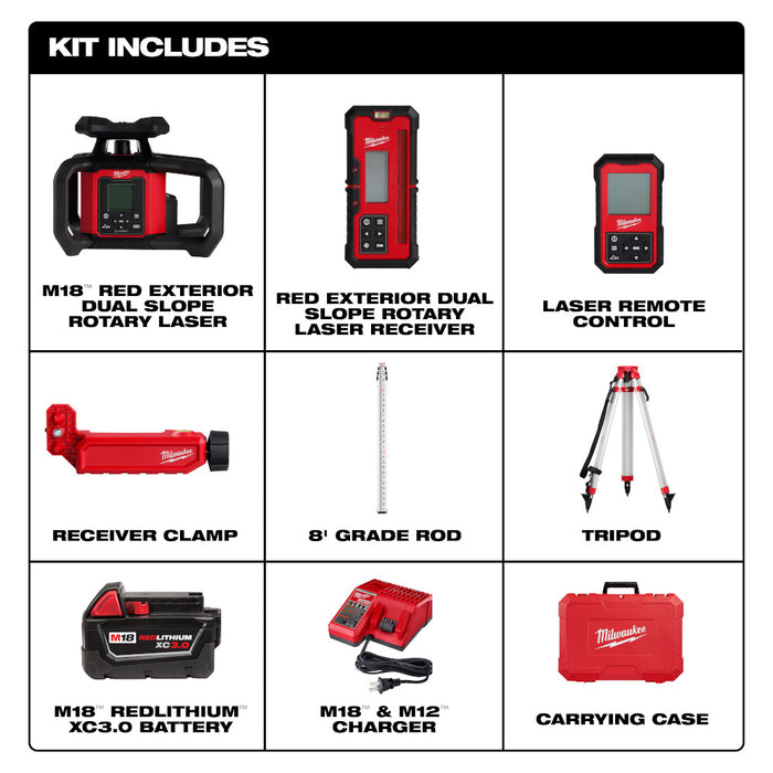 Kit de nivel láser giratorio de doble pendiente para exterior rojo MILWAUKEE M18™