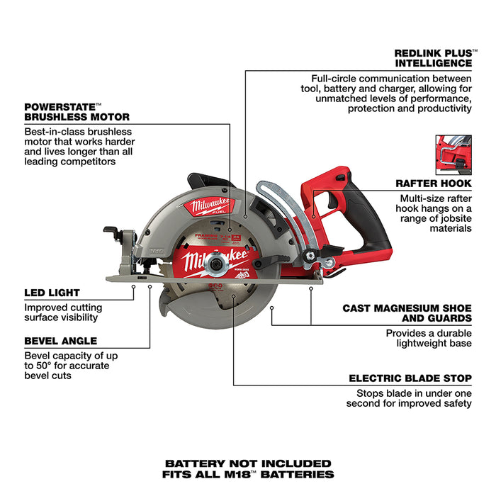 Sierra circular MILWAUKEE M18 FUEL™ con mango trasero de 7-1/4" (solo herramienta)