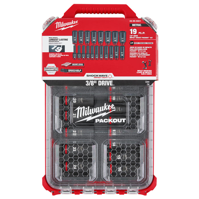 MILWAUKEE SHOCKWAVE Juego de dados de impacto de 3/8" Dr. 19 piezas MM