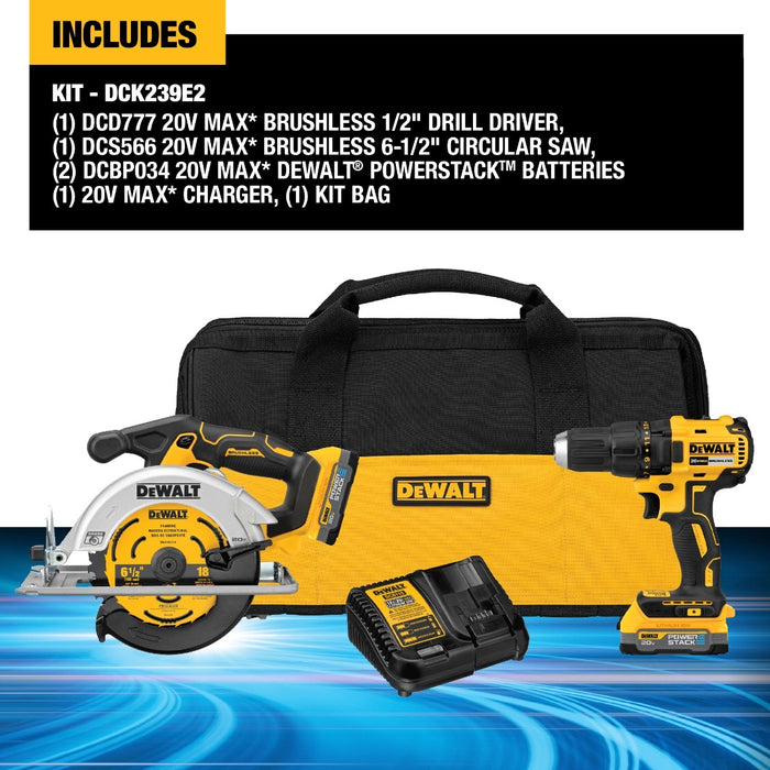 DeWalt DCK239E2 20V MAX Brushless Cordless Circular Saw & Drill Combo Kit with POWERSTACK Batteries 1 Question, 1 Answer or Be the first to write a review