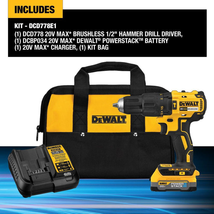 DEWALT 20V Compact Hammer Drill Kit with POWERSTACK Battery