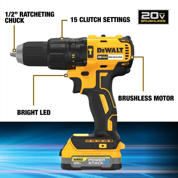 DEWALT 20V Compact Hammer Drill Kit with POWERSTACK Battery