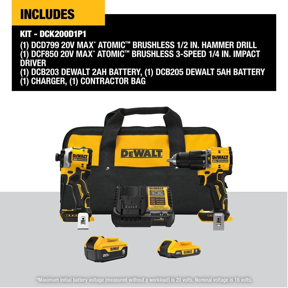 DEWALT ATOMIC 20V MAX* Brushless Hammer Drill & Impact Driver Combo Ki ...