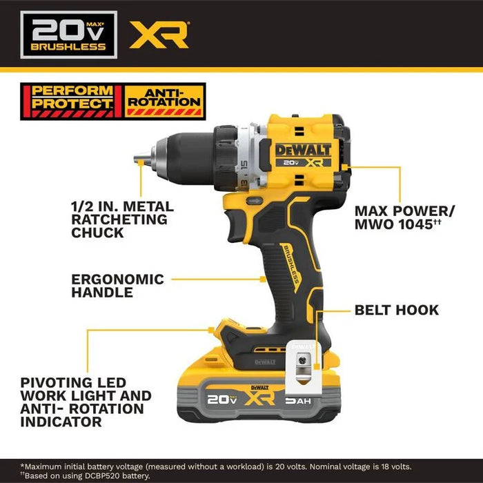 DEWALT 20V MAX XR 1/2 Inch Drill Driver Kit with 5 Ah POWERSTACK