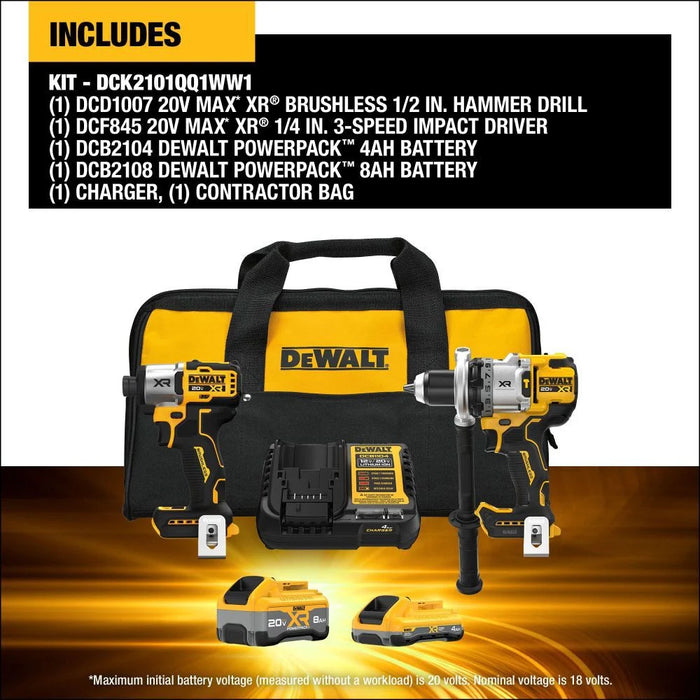 DEWALT 20V MAX XR 2-Tool Combo Kit with POWERPACK DCK2101QQ1WW1