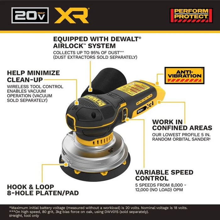 DEWALT 20V MAX* XR 5 Inch Random Orbital Sander (Bare Tool)