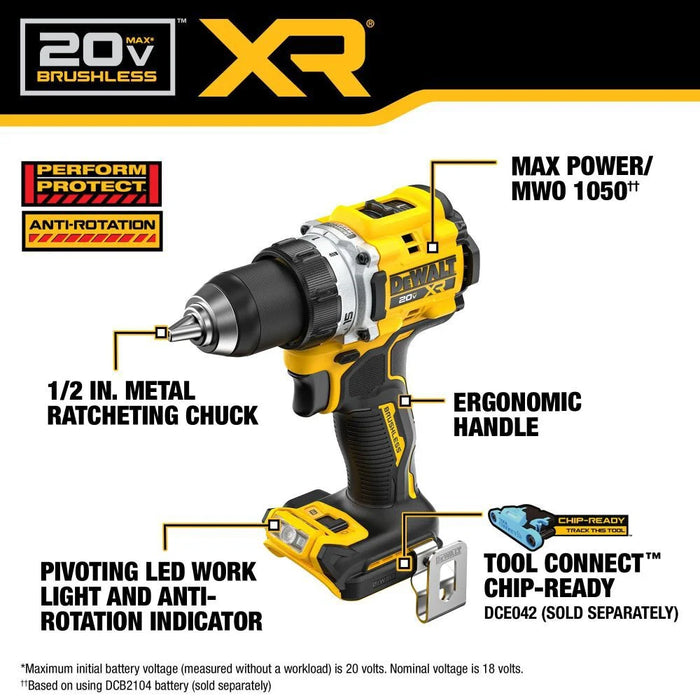 DEWALT 20V MAX XR Brushless Cordless 1/2 Inch Drill/Driver (Bare Tool) DCD801B