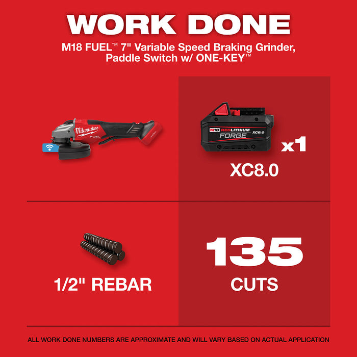 MILWAUKEE M18 FUEL 4-1/2"-7" Variable Speed Braking Grinder, Paddle Switch (Tool Only)