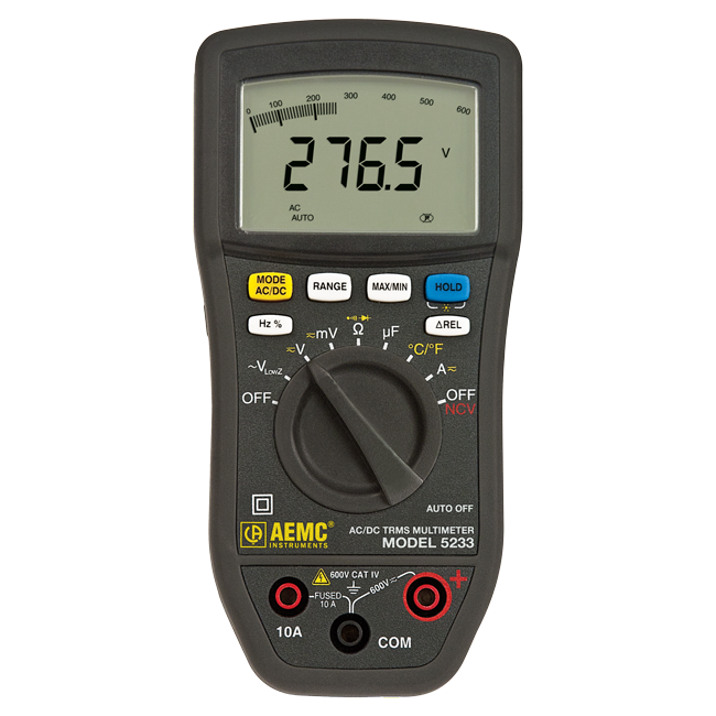 AEMC 2125.65 DMM Model 5233 (TRMS, 6000-cts, V, A, AC/DC, Cap, Ohm, T, NCV)