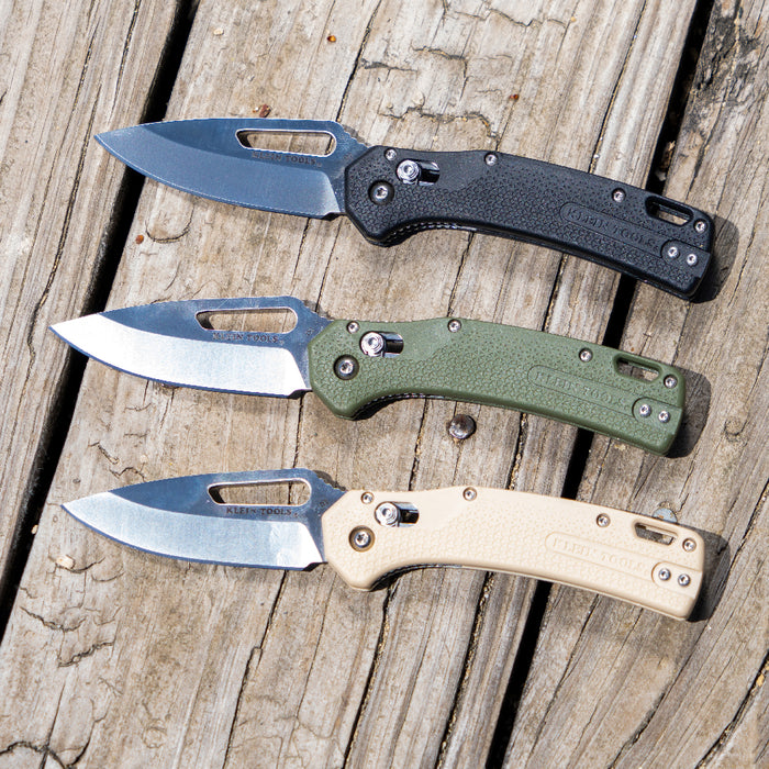 KLEIN TOOLS Drop Point Blade KTO Resurgence Knife w/ Moss Green Handle