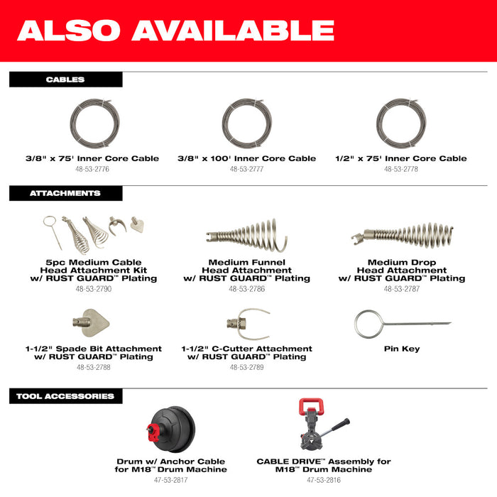 MILWAUKEE M18 Drum Machine Kit w/ 3/8" Cable