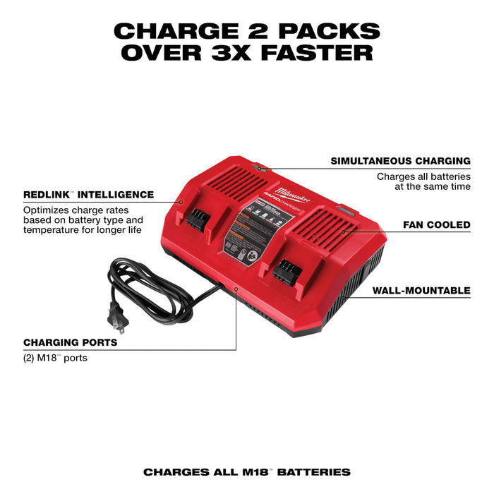 Milwaukee M18 Dual Bay Simultaneous Rapid Charger M18 48-59-1802