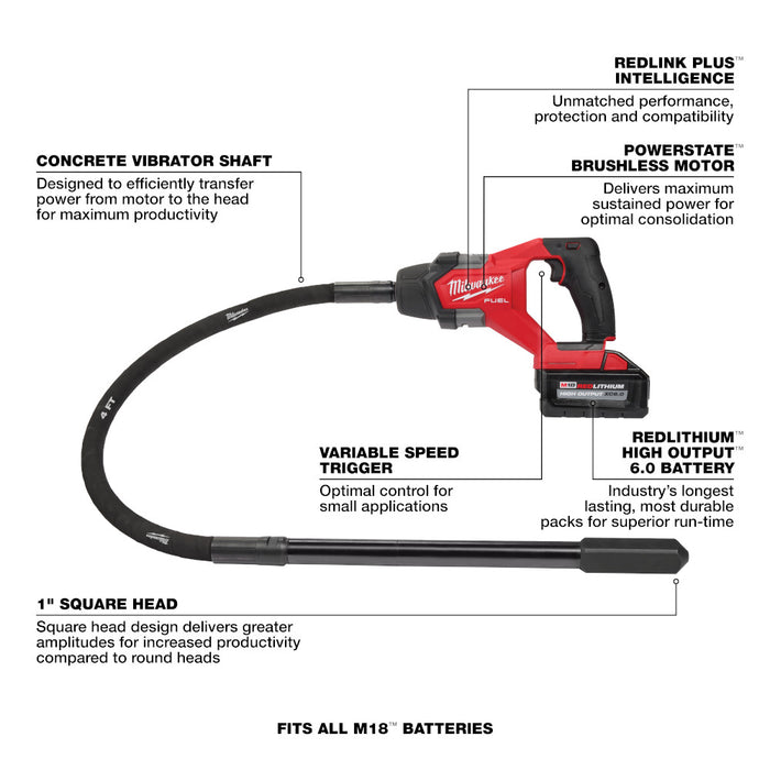 MILWAUKEE M18 FUEL™ Kit de vibrador tipo lápiz para concreto de 4'