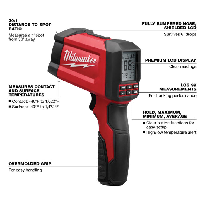 MILWAUKEE 30:1 Infrared/Contact Temp-Gun™