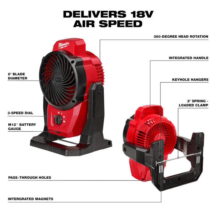MILWAUKEE M12 Mounting Fan (Tool Only)
