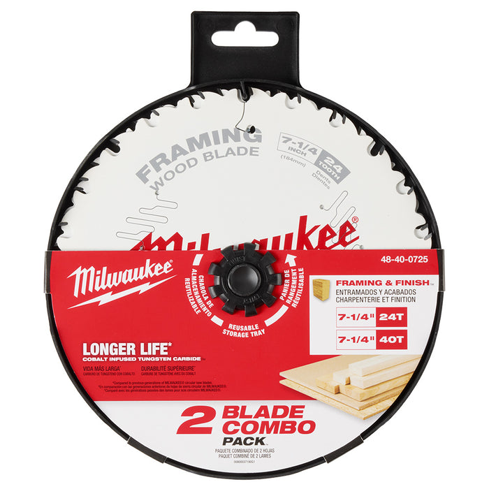 Hoja para cortar madera para sierra circular MILWAUKEE de 7-1/4" 24T y 40T (PAQUETE DE 2)