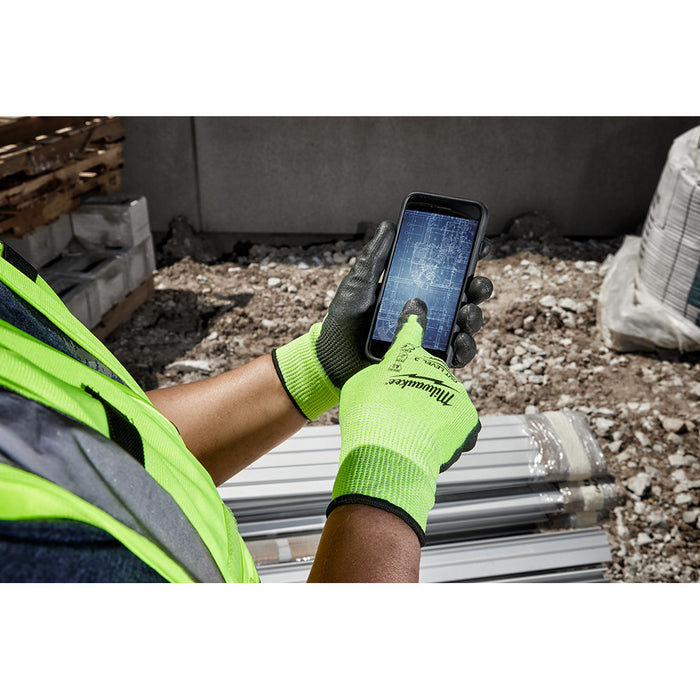MILWAUKEE High Visibility Cut Level 3 Polyurethane Dipped Gloves
