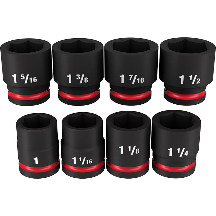 Juego de llaves de vaso de 6 puntos estándar SAE con accionamiento de 3/4" MILWAUKEE SHOCKWAVE Impact Duty de 8 piezas