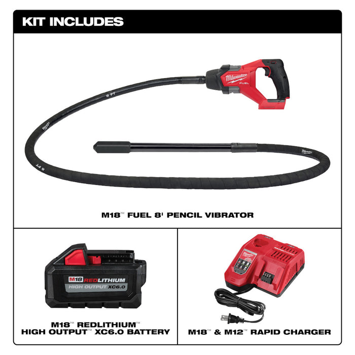 MILWAUKEE M18 FUEL™ Kit de vibrador tipo lápiz para concreto de 8'