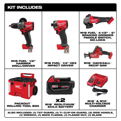 Milwaukee M18 4-Tool Combo Kit with Packout, Drill/Driver, Driver, Switch, Saw and Battery