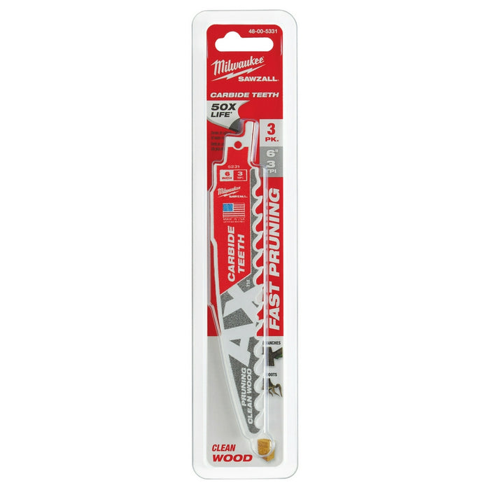 MILWAUKEE 3 TPI AX™ Pruning Clean Wood SAWZALL® Blade w/ Carbide Teeth (3 PACK)