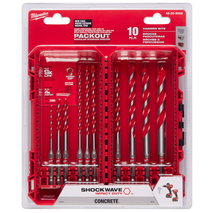 MILWAUKEE 10 UDS. Kit de brocas de martillo de carburo SHOCKWAVE IMPACT DUTY™