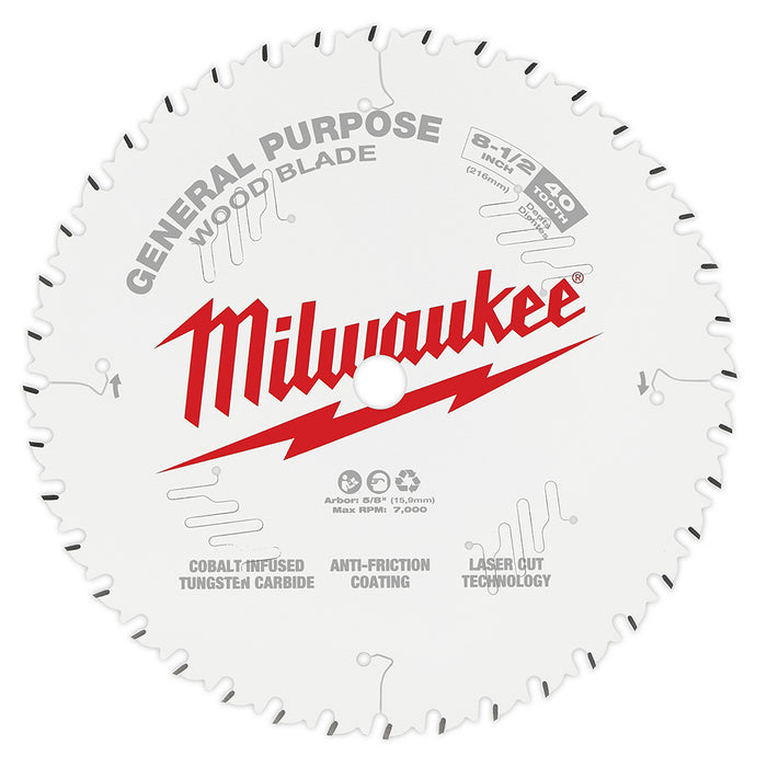 MILWAUKEE 8-1/2" 40T Circular Saw Wood Cutting Blade
