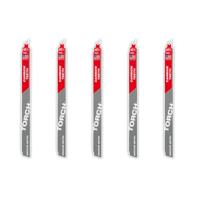 MILWAUKEE 12" 10 TPI TORCH™ w/ Carbide Teeth For Medium Metal (5 PACK)