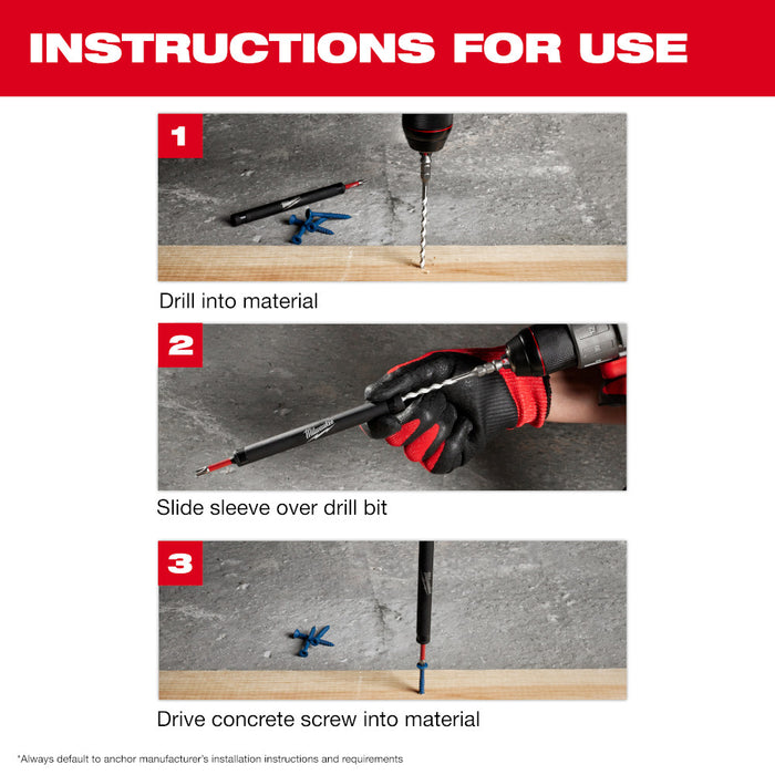MILWAUKEE 7 PIEZAS. Kit de instalación de tornillos para hormigón con broca multimaterial de carburo SHOCKWAVE IMPACT DUTY™