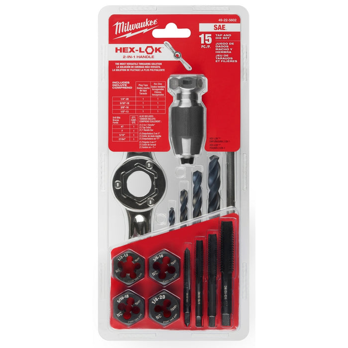 MILWAUKEE 15 PC. SAE Tap & Die Set w/ HEX-LOK 2-IN-1 Handle