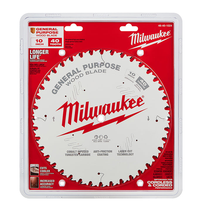 MILWAUKEE 10" 40T Circular Saw Wood Cutting Blade